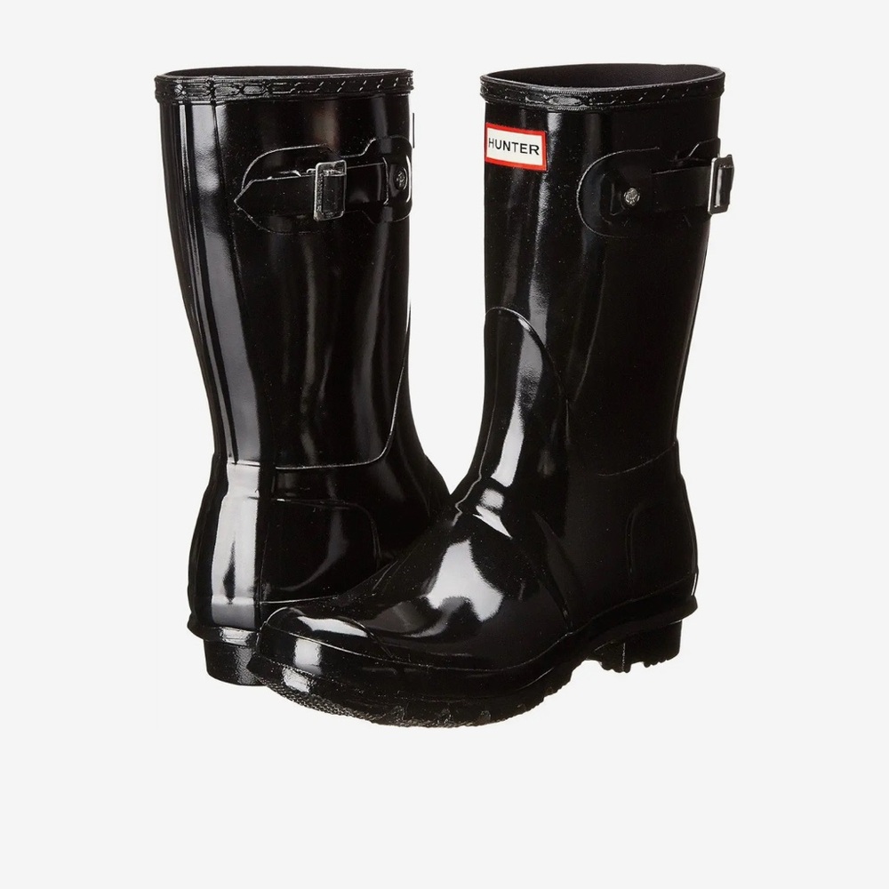 Hunter Glossy Black Buckle Boots